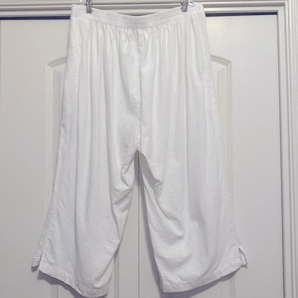 Woman Within Wide Leg White Linen blend pants Pull on Womens 18 Lagenlook Beach - Picture 4 of 13